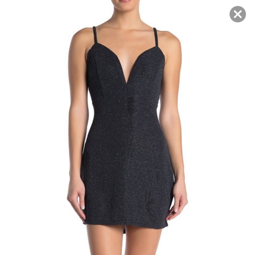 Bailey Blue Deep V-Neck Sparkle Crepe Dress - Picture 1 of 8